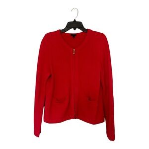 Talbots Women’s red zip front heavy sweater Cardigan Pockets Size Large jacket